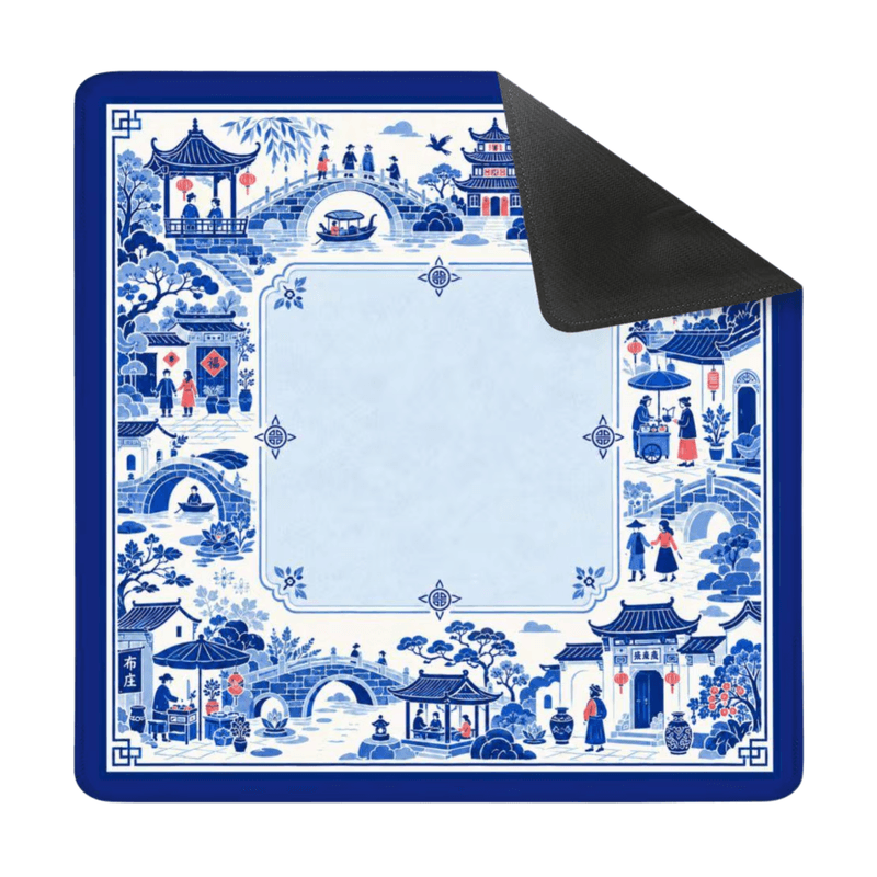 Yolo Mahjong Blue Chinoiserie Chinese Village Scene