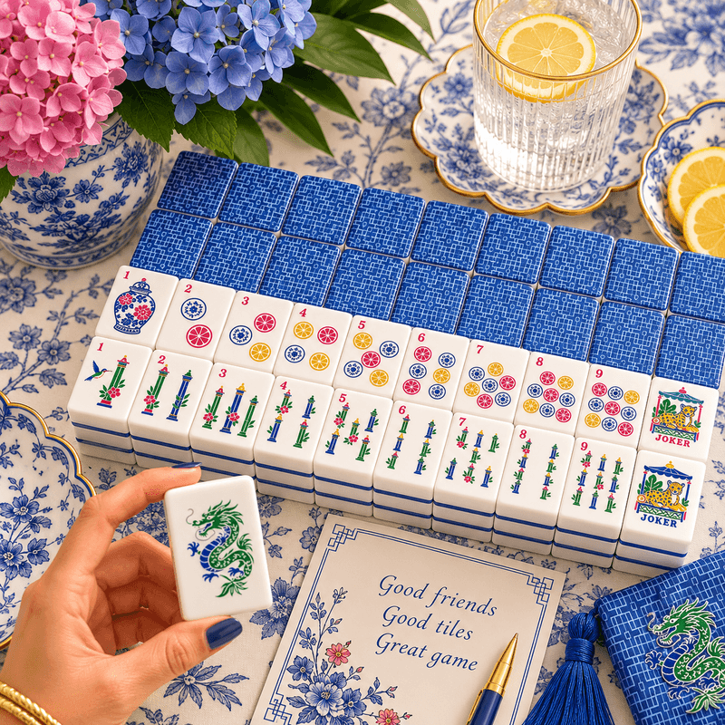 Splash Of Mahj And Color Co. Modern Geometric Blue Chinoiserie Pastel Engraved