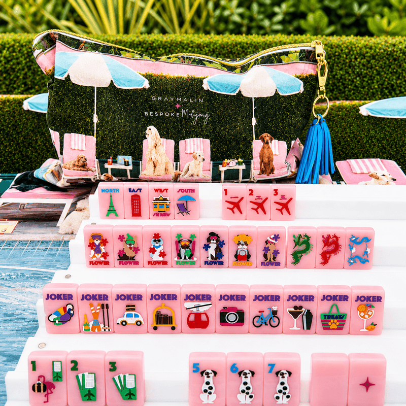 Bespoke Mahjong Gray Malin Getaway Dogs — Beverly Hills Pink