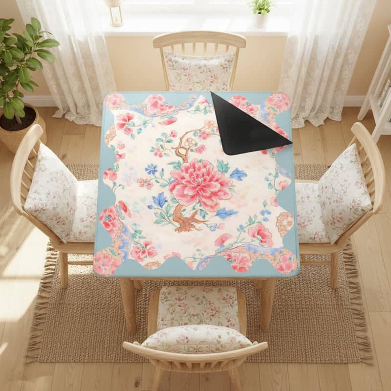 Splash Of Mahj And Color Co. Famille Rose Pink Peony, Baby Blue Floral Chinoiserie