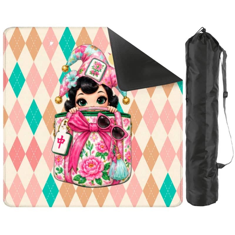 Splash Of Mahj And Color Co. Mahjie The Mascot Harlequin Designed Mini Travel Mat