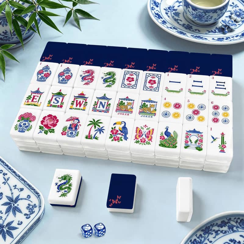 Splash Of Mahj And Color Co. Butterfly Chinoiserie Engraved And Carry Case — Royal Blue