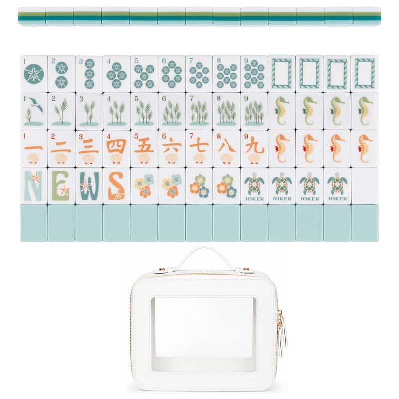 Sweet Jojo Designs Blue Coastal Paradise Collection American Mahjong Tile Set (160pc) 1.26in. Layered Acrylic with Travel Bag