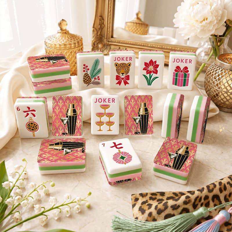 Splash Of Mahj And Color Co. Art Deco Martini And Shaker Holiday — Pink & Green