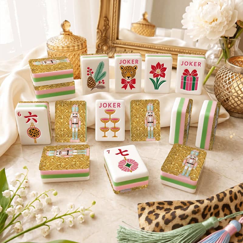Splash Of Mahj And Color Co. Nutcracker Soldier Gold Glam Holiday — Pink & Green
