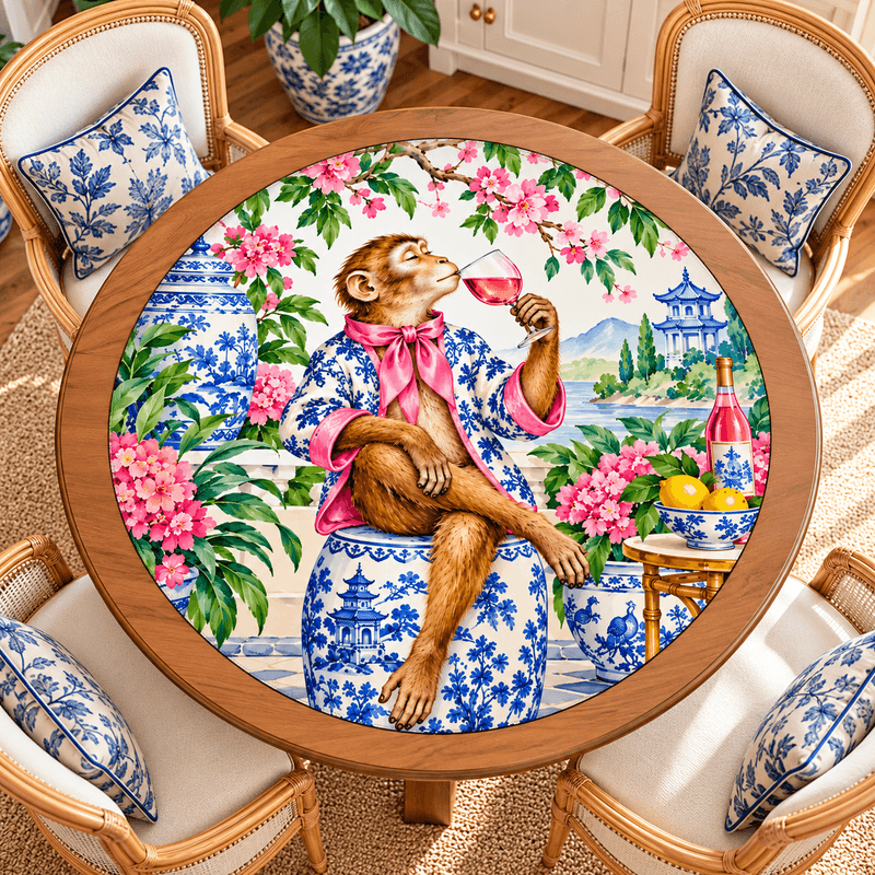 Splash Of Mahj And Color Co. Chinoiserie Monkey Garden Party Round