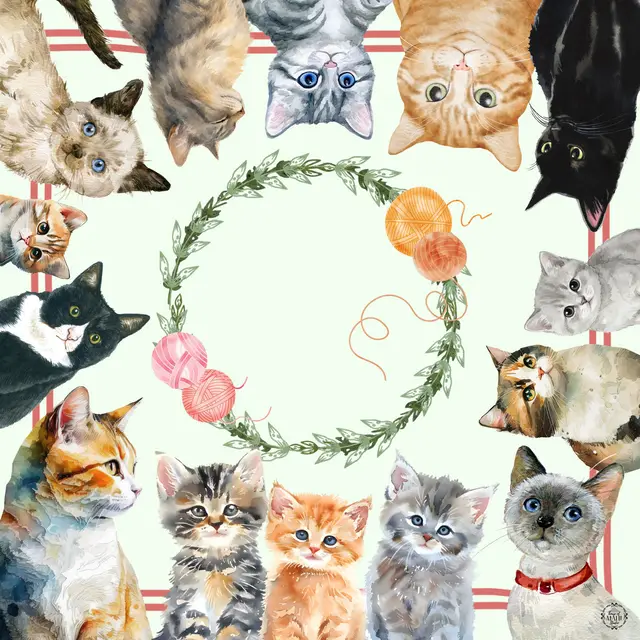 House of Mahj Let’s Meowjong Mahjong Mat 33"x33" (Ship Rolled up)