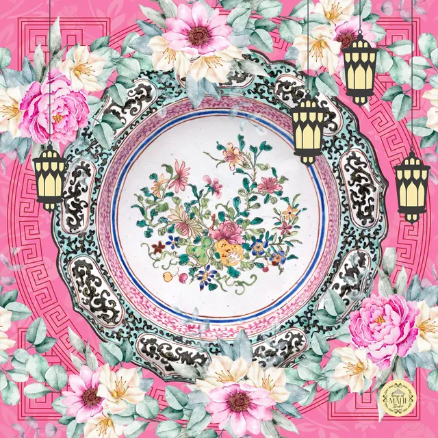 House of Mahj Pink Medallion Mahjong Mat 33" x 33" (Ship Rolled up)