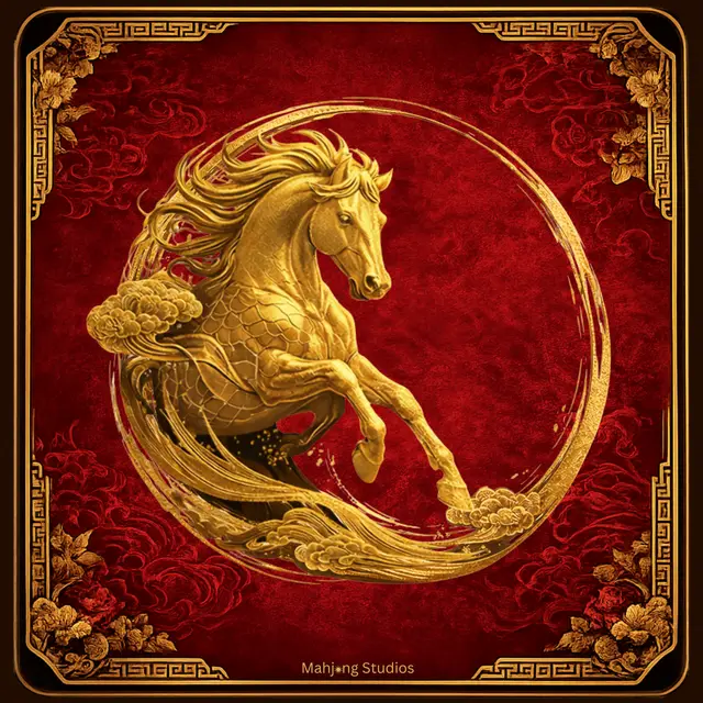 Mahjong Studios Red Year of the Horse Mahjong Mat - ships rolled