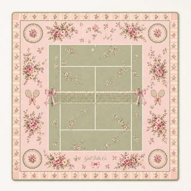 Pat's Monograms Tennis Court Vintage Floral mahjong mat 33"x33"