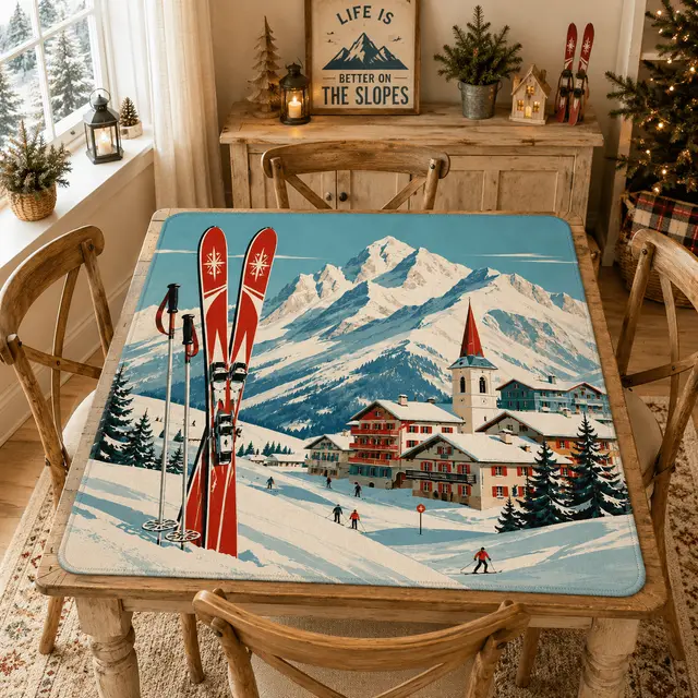 Splash Of Mahj And Color Co. Alpine Ski Lodge Mahjong Winter Play Mat