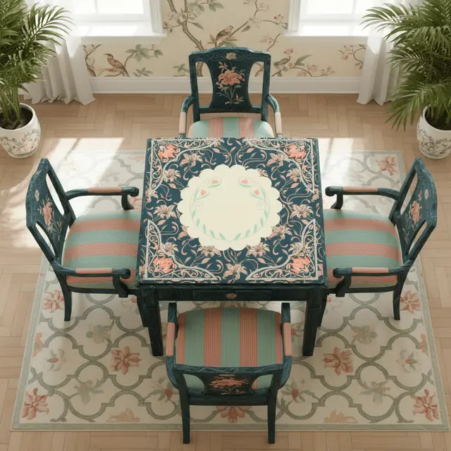 Splash Of Mahj And Color Co. Art Deco Floral Nouveau Design Mahjong Mat