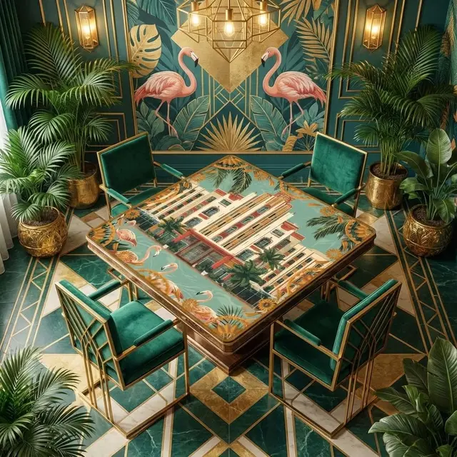 Splash Of Mahj And Color Co. Art Deco Old World Florida Flamingo Row Mahjong Mat