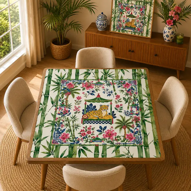 Splash Of Mahj And Color Co. Asian Bamboo Chinoiserie Tigeress Mahjong Mat 33"x33" (Ship Rolled up)