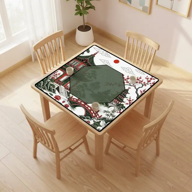 Splash Of Mahj And Color Co. Asian Chinoiserie Pagoda Black, Red Green Mahjong Mat