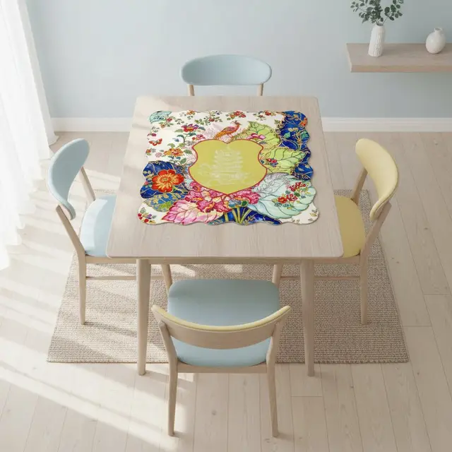 Splash Of Mahj And Color Co. Asian Chinoiserie Tobacco Leaf Scalloped Mahjong Mat