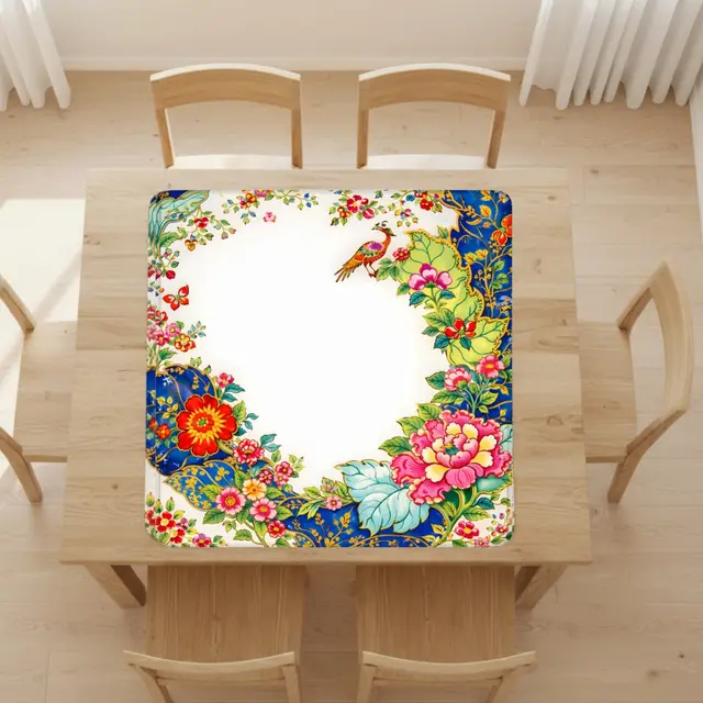 Splash Of Mahj And Color Co. Asian Chinoiserie Tobacco Leaf Vibrant Floral Mahjong Mat
