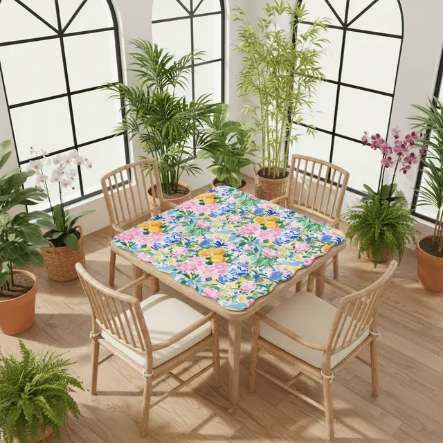 Splash Of Mahj And Color Co. Asian Chinoiserie Tropical Pastel Scalloped Mahjong Mat