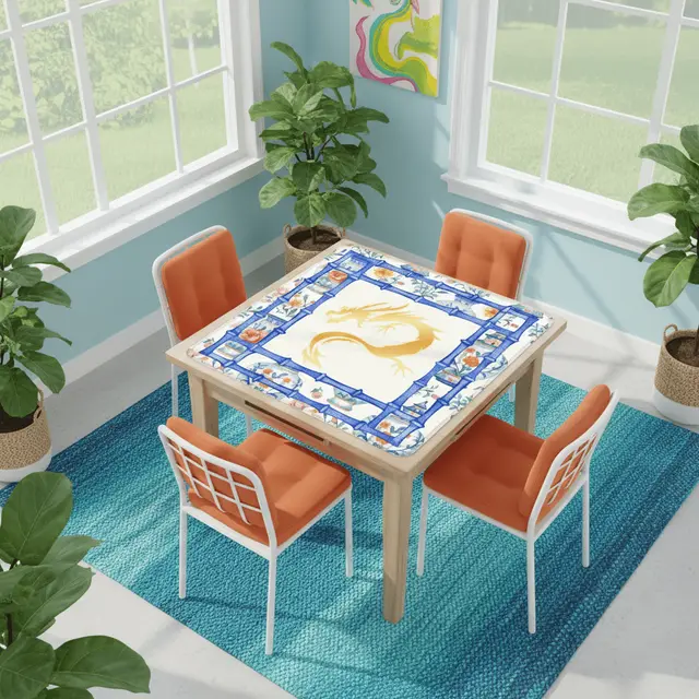 Splash Of Mahj And Color Co. Asian Dragon Chinoiserie Designed Blue White, Mahjong Mat