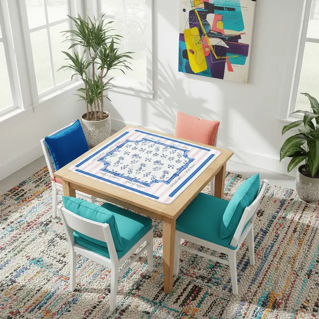 Splash Of Mahj And Color Co. Asian Floral Mahjong Mat Learning Mat With Instructions Preppy Pink Striped