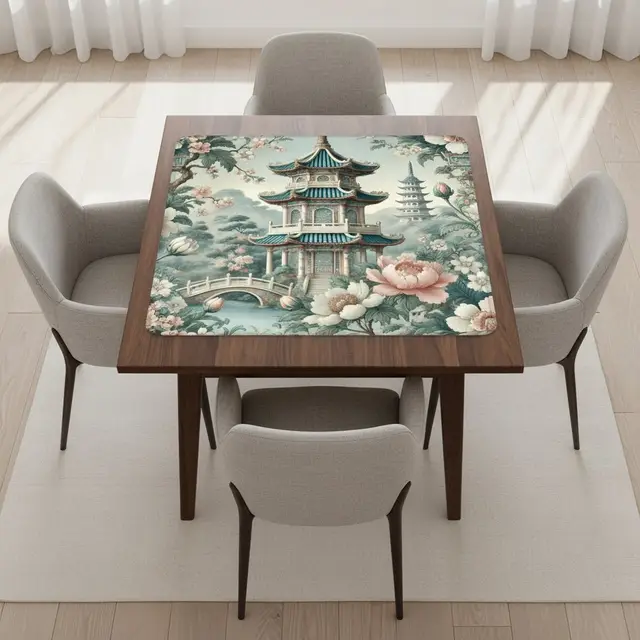 Splash Of Mahj And Color Co. Asian Pagoda Gardens Chinoiserie Mahjong Mat