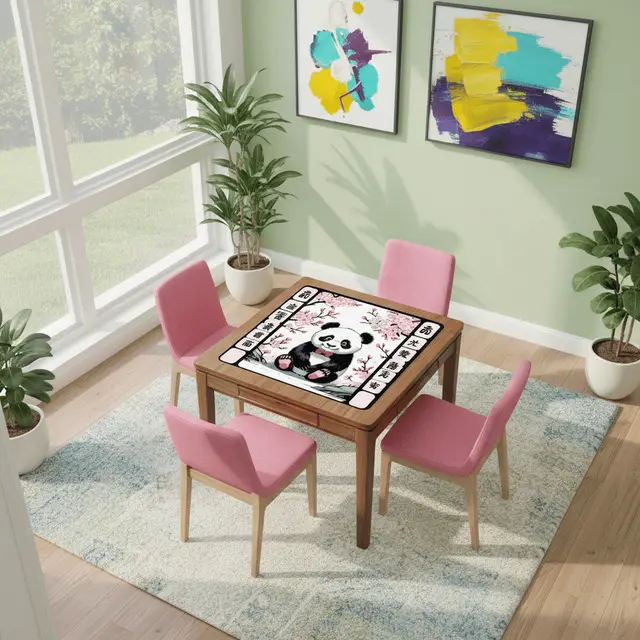 Splash Of Mahj And Color Co. Asian Panda Bear Black Pink Cherry Blossom Mahjong Mat