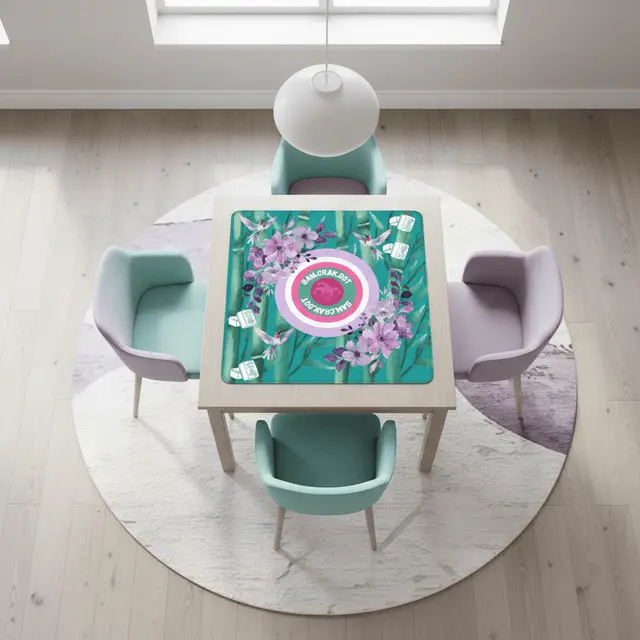 Splash Of Mahj And Color Co. Bam Crak Dot Floral Bamboo Bird Mahjong Mat