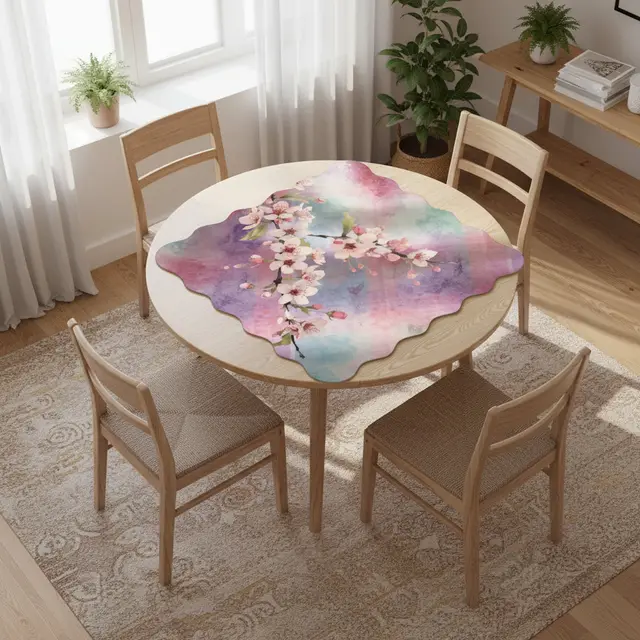 Splash Of Mahj And Color Co. Blossoms In Bloom Dainty Watercolor Plaid Scalloped Mahjong Mat
