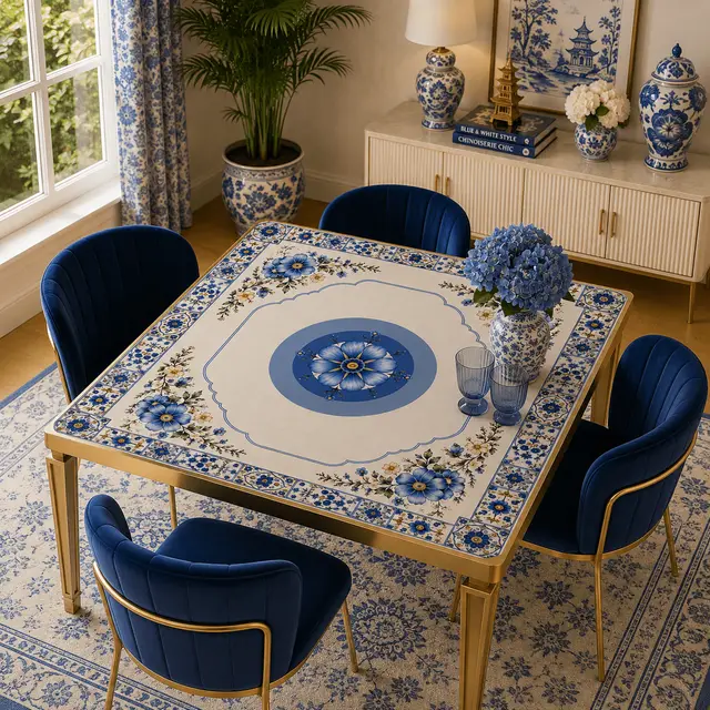 Splash Of Mahj And Color Co. Blue Pottery Porcelain #2 Edition Mahjong Mat