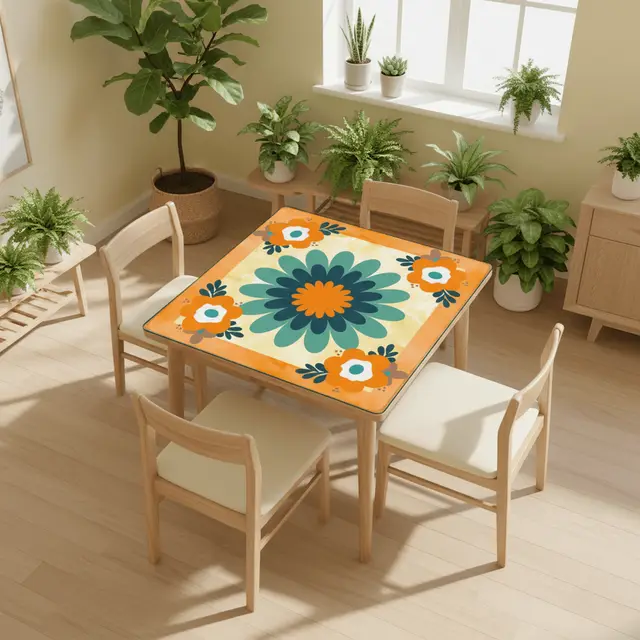 Splash Of Mahj And Color Co. Boho Flower Infusion, Orange Blue Mahjong Game Mat