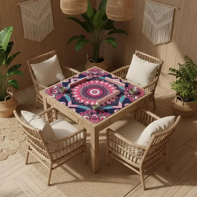Splash Of Mahj And Color Co. Boho Mandala, Pink, Purple Mahjong Mat