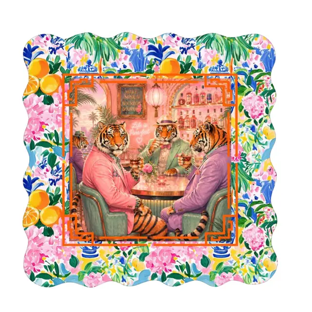 Splash Of Mahj And Color Co. Bourbon And Tigers Oh My Chinoiserie Scalloped Mahjong Mat