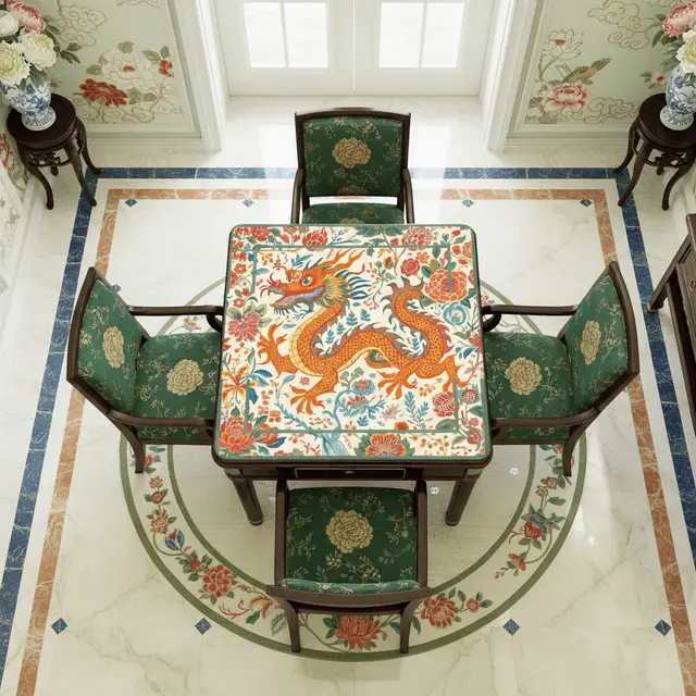 Splash Of Mahj And Color Co. Chinese Dragon Mahjong Mat, Whimsical Colorful Asian Motif Mahj