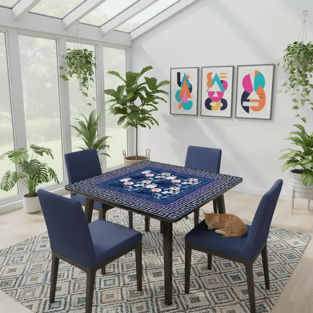 Splash Of Mahj And Color Co. Chinese Dragon Royal Blue Hot Pink Teal Greek Key Border Mahjong Mat