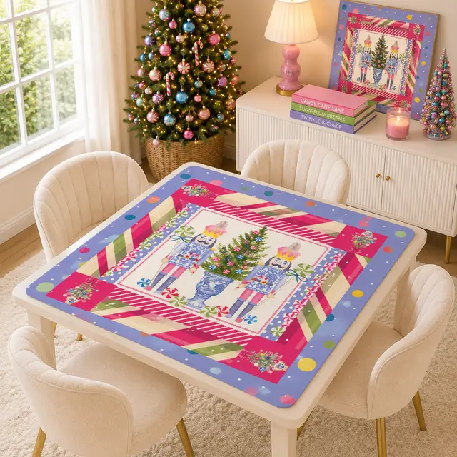 Splash Of Mahj And Color Co. Chinoiserie Christmas Mahjong Mat Candy Man Nutcrackers