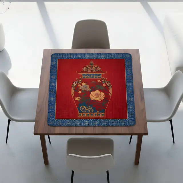 Splash Of Mahj And Color Co. Chinoiserie Ginger Jar Faux Needlepoint Mahjong Mat