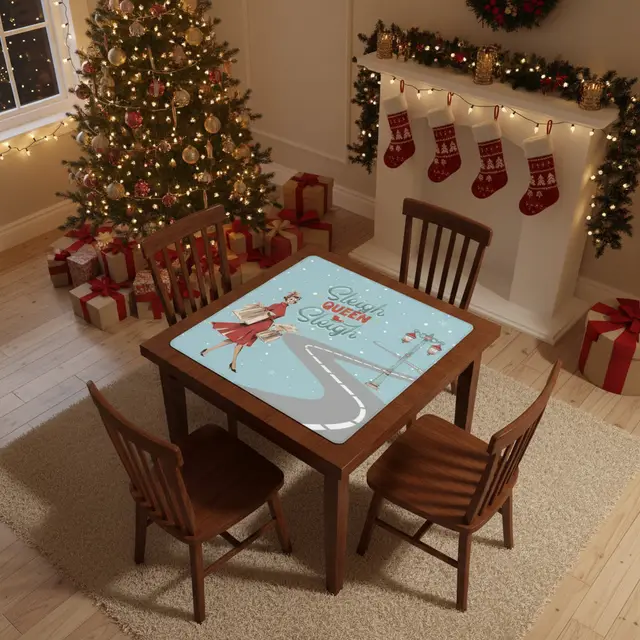 Splash Of Mahj And Color Co. Christmas Mahjong Mat, Funny Sleigh Queen Sleigh Holiday Game Mat