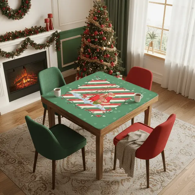 Splash Of Mahj And Color Co. Christmas Mahjong Mat, Whimsical Vintage Nostalgia Green Holiday Mahj Mat
