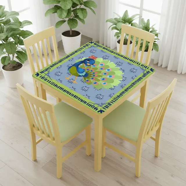 Splash Of Mahj And Color Co. Cutie Patootie Peacock Whimsical Lime Green Royal Blue Mahjong Mat