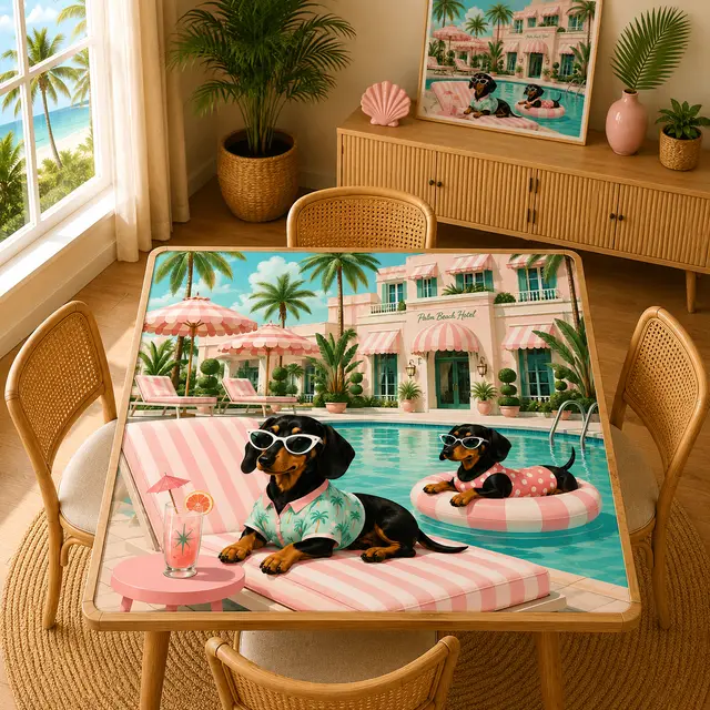 Splash Of Mahj And Color Co. Dachshund Mahjong Mat — Poolside Doxies Modernist Design