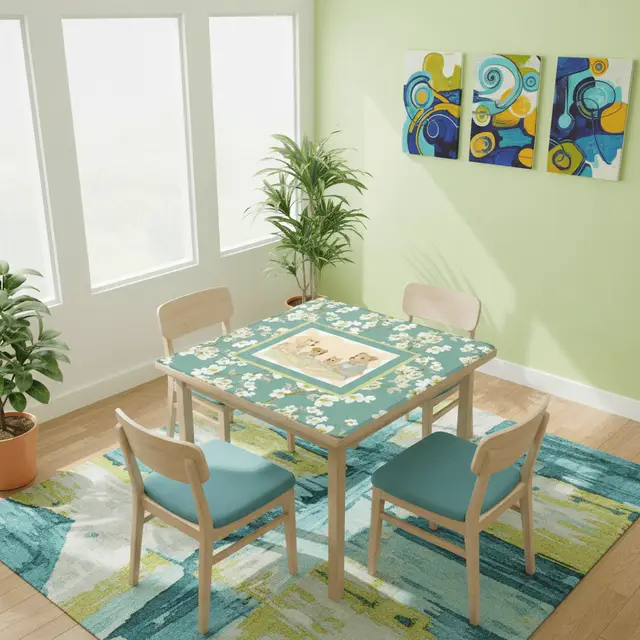 Splash Of Mahj And Color Co. Dogs Playing Mahjong Mat Whimsical Floral Asian Designed Neoprene Mahj Mat