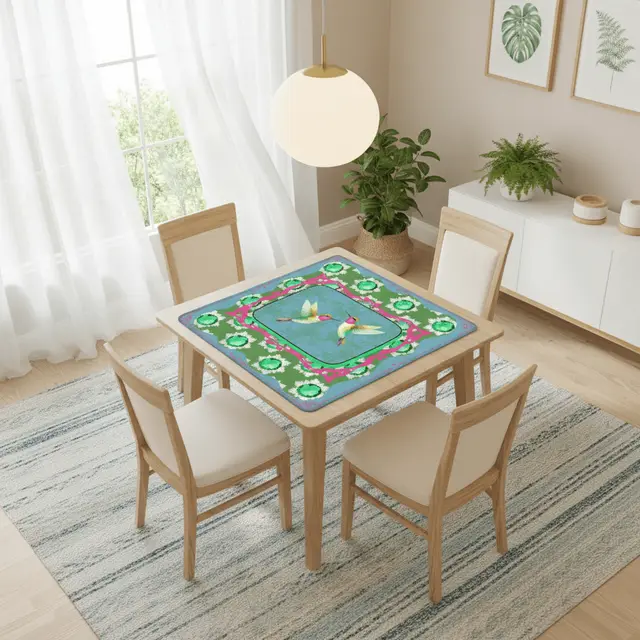 Splash Of Mahj And Color Co. Emerald Mahjong Mat, Flutterbird Mat, Preppy Pink, Green Blue Floral