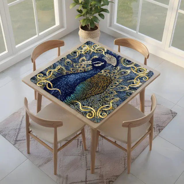 Splash Of Mahj And Color Co. Floral Elegant Peacock Faux Needlepoint Mahjong Mat