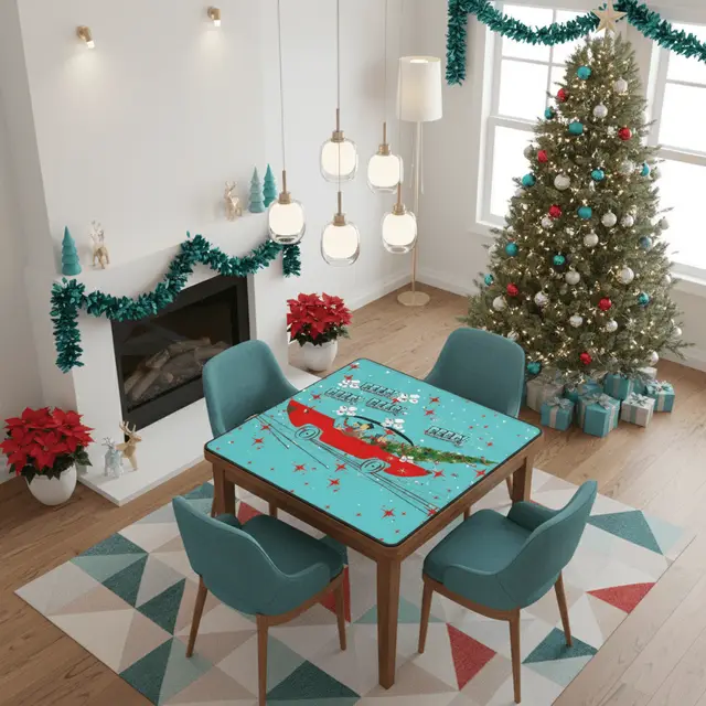 Splash Of Mahj And Color Co. Funny Christmas Mahjong Mat, Beep Beep Beep Nostalgic Christmas Mahj Play Mat