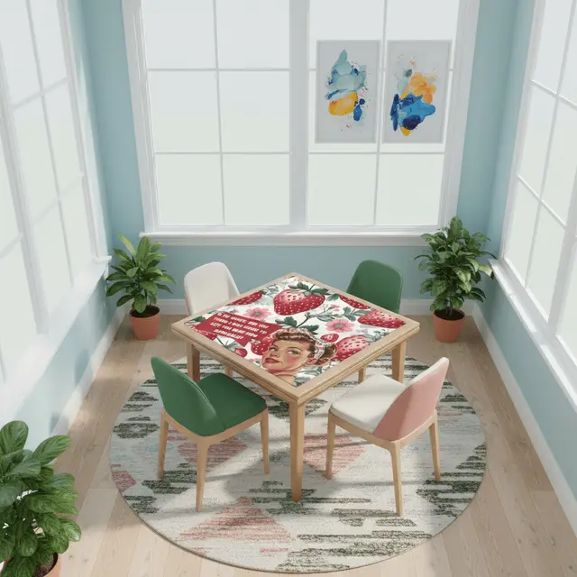Splash Of Mahj And Color Co. Funny Mahjong Mat, Sassy Cheeky Vintage Gal Strawberry Theme