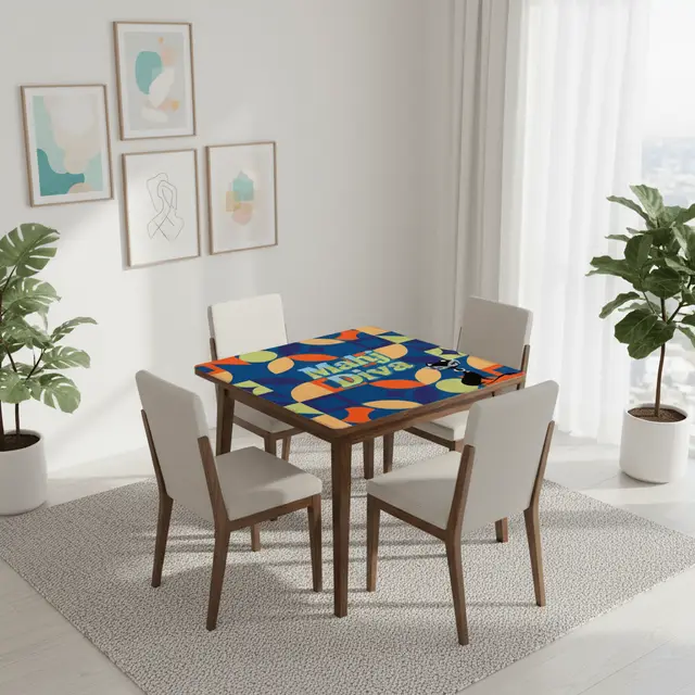 Splash Of Mahj And Color Co. Funny Modern Mahjong Mat, Royal Blue Orange Green Yellow Mahj Diva Sophisticated Kitty