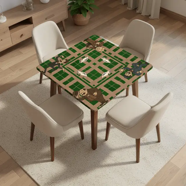Splash Of Mahj And Color Co. Gentlemen's Mahjong Mat, Dapper Men Classic Cars Green Tan Plaid Mahjong Mat