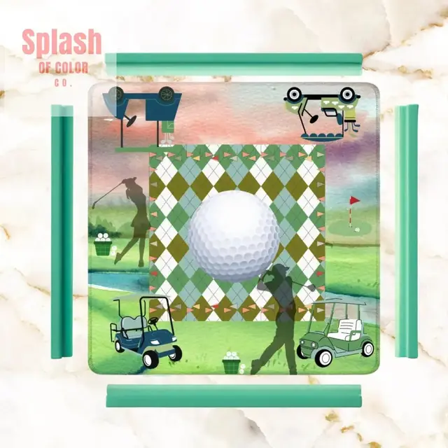 Splash Of Mahj And Color Co. Golf Themed Mahjong Mat, Whimsical Golf Lover, Mahj Lover Game Mat