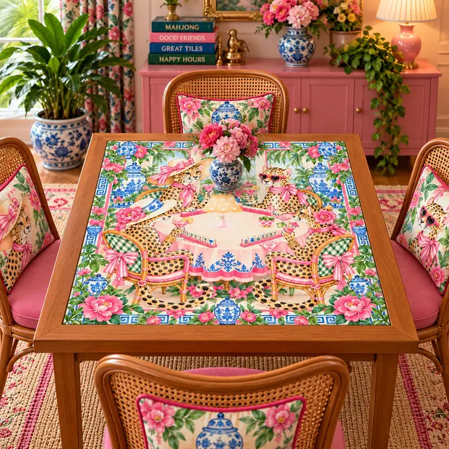 Splash Of Mahj And Color Co. Grandmillenial Chic Leopard Ladies Chinoiserie Mahjong Mat