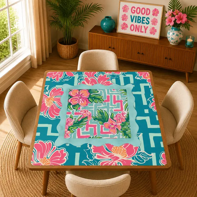 Splash Of Mahj And Color Co. Greek Key Polynesian Hibiscus Flower Mahjong Mat